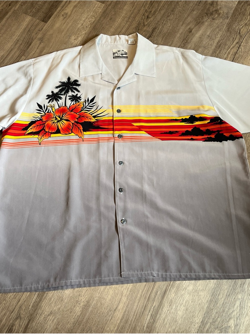 Men's White Hawaiian Shirt with Orange Floral Stripe 3X